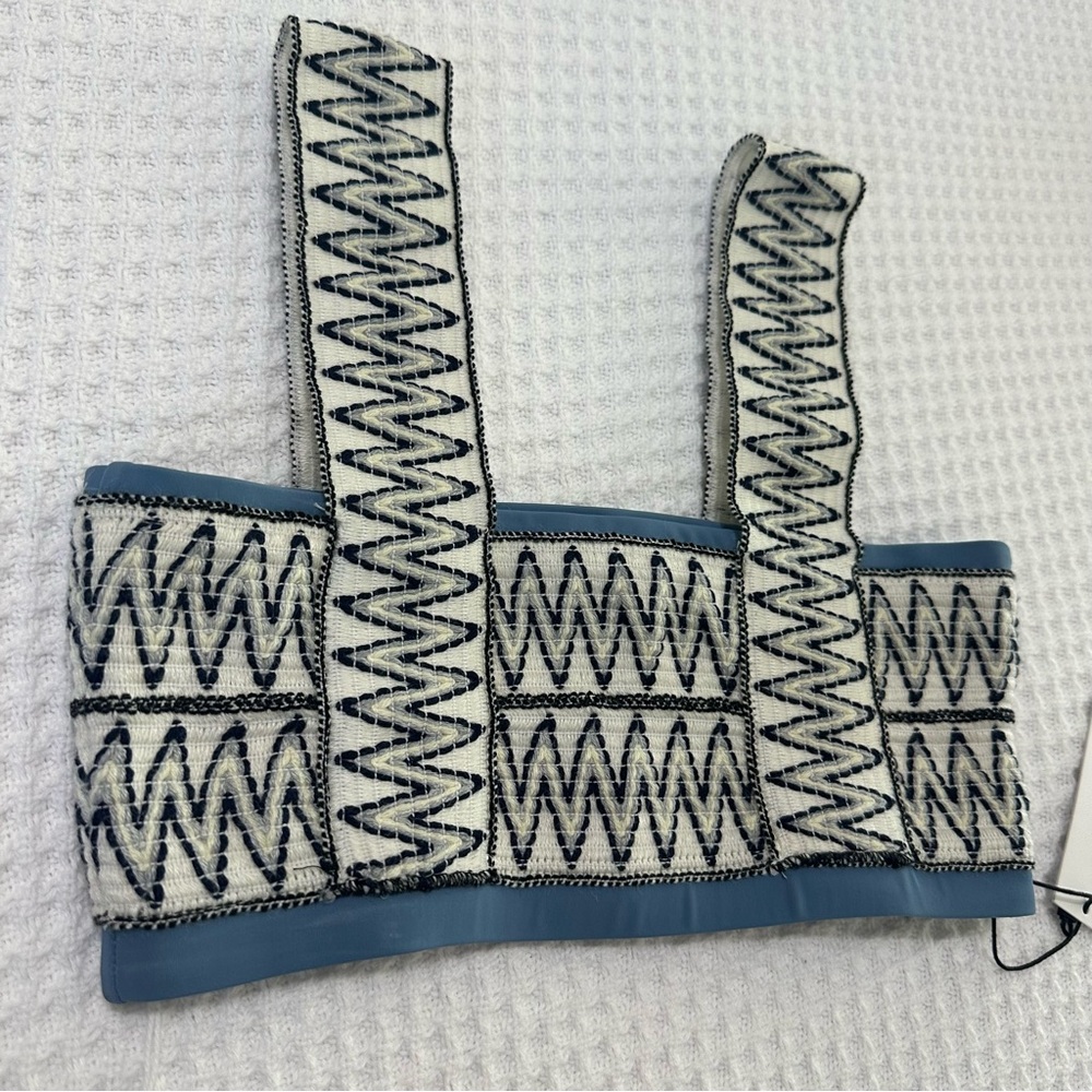 Women's Blue and White Patterned Swim Top - Picture 5 of 9